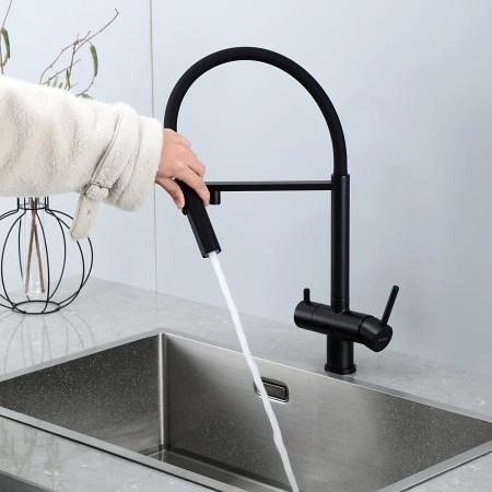 Смеситель GAPPO G4397-86 для кухни с гибким изливом и подключением фильтра, черный