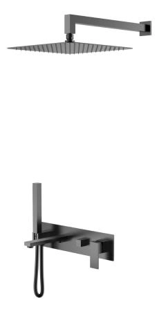 Смеситель встроенный + верхний+ ручной душ Boheme Qubic Matt Gun Metal с изливом 474-GM
