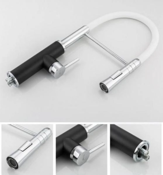 Смеситель для кухни Frap F4452-7 белый-черный, гибкий излив