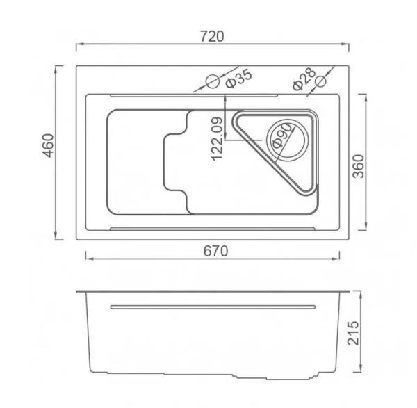 Кухонная мойка Gappo GS7246 720x460x215mm 0.8мм с коландером Сатин