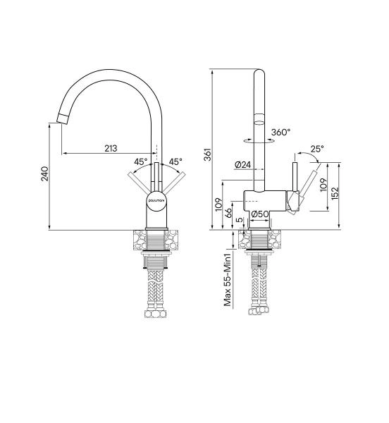 Смеситель для кухни Paulmark Bend нержавеющая сталь Be212066-SS