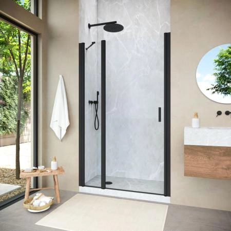 Душевая дверь Vegas-glass EP-F-1 NOVO 155 02М 01 L, профиль черный матовый, стекло прозрачное