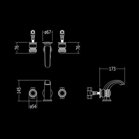 Devon&Devon Excelsior Royal Смеситель для раковины на 3 отв. для настенного монтажа, цвет: античная латунь.