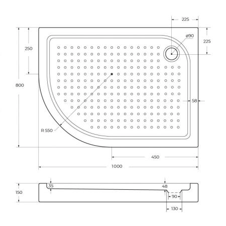 Поддон для душа BelBagno 100x80 асимметричный акрил TRAY-BB-RH-100/80-550-15-W-L