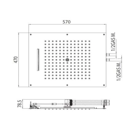 Верхний душ Bossini DREAM/2 570x470 H38925.073, 2 режима (дождь, каскад), цвет черный матовый