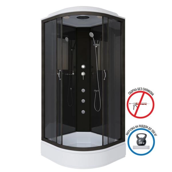 Душевая кабина Niagara NG-6501-14G 900х900х2150 средний поддон 26см стекло тонированное алюм черный