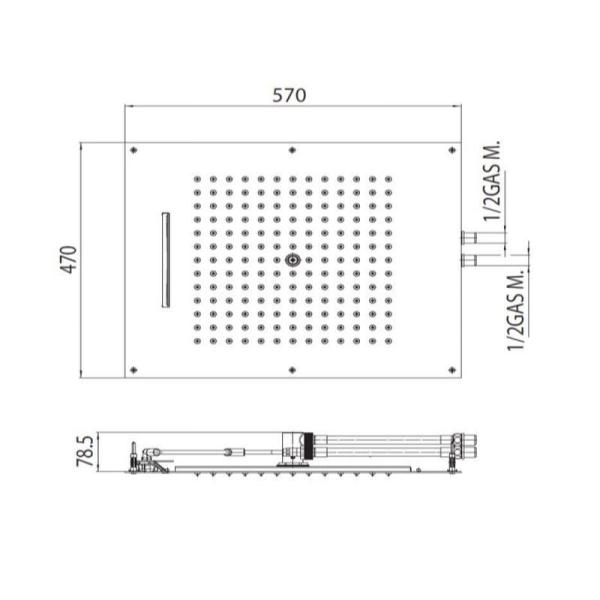 Верхний душ Bossini DREAM/2 570x470 H38925.073, 2 режима (дождь, каскад), цвет черный матовый