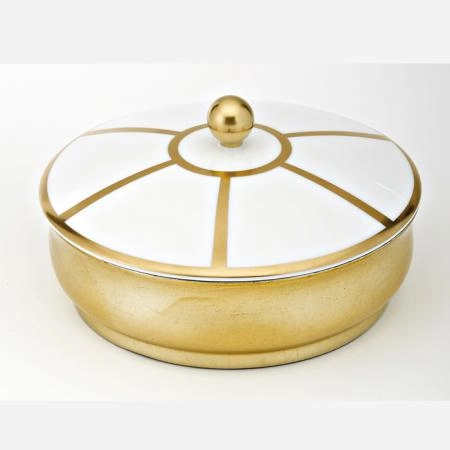 THG ITHAQUE DECOR OR Китайская лакированная коробка с белой керамической крышкой Ø180 мм., big size, декор золото, цвет: золото