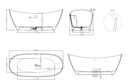 Ванна Salini NOEMI 185x81 S-Sense глянцевая 101811G