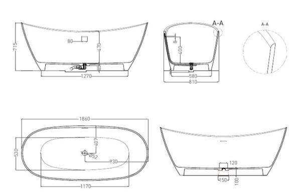 Ванна Salini NOEMI 185x81 S-Sense глянцевая 101811G