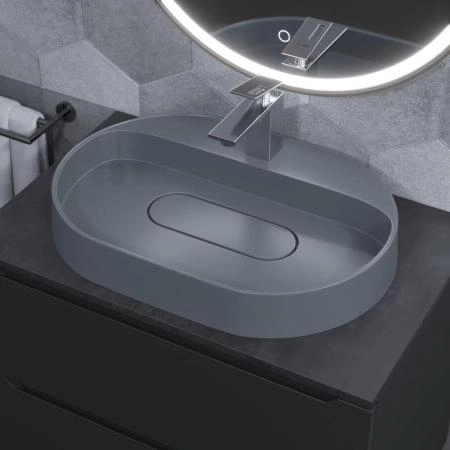 Раковина накладная кварцевая Uperwood Tanos Quartz 55х40х10 см, овальная, серая матовая, бетон