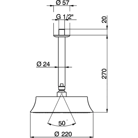 CISAL Shower Верхний душ D220 мм с потолочным держателем L270 мм, цвет: золото