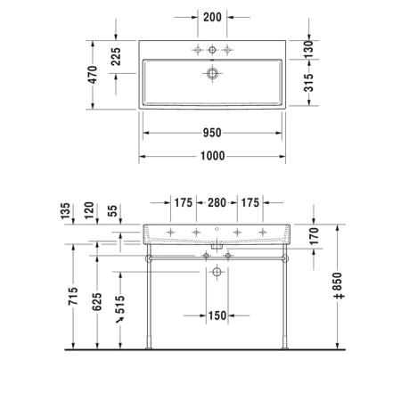 Duravit Vero Air Раковина накладная 100х47см, с 2 отв., без перелива, цвет: белый