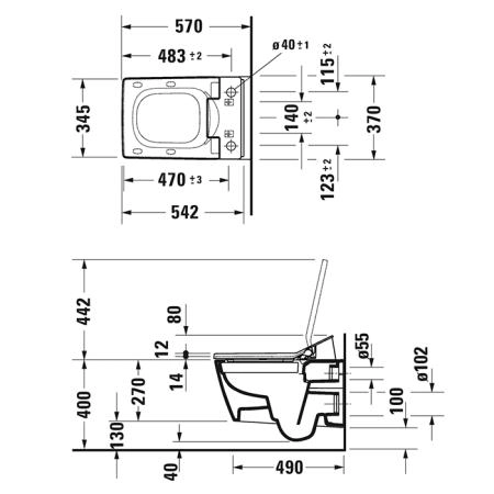 Duravit Viu Унитаз подвесной 37x57см, rimless, sensowash, с крепление Durafix, с покрытием WG, цвет: белый