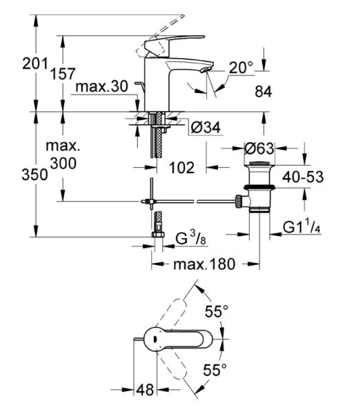 Смеситель Grohe Eurostyle Cosmopolitan 3355220E для раковины, сливной гарнитур, EcoJoy