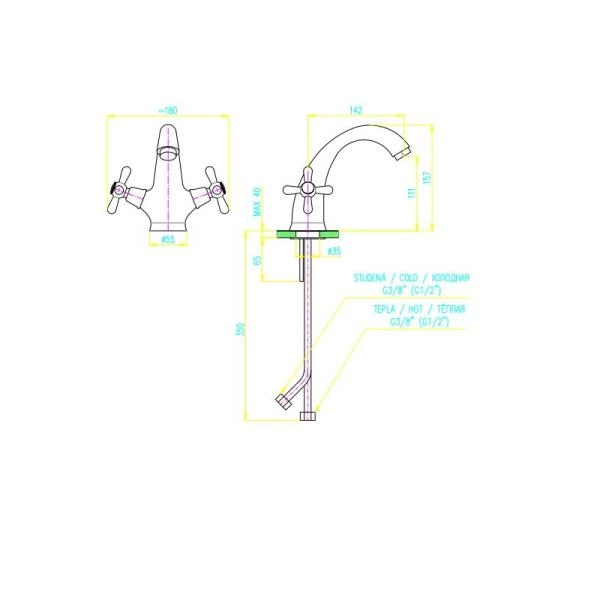 Смеситель Rav Slezak MORAVA RETRO MK528.5Z для раковины, цвет Золото