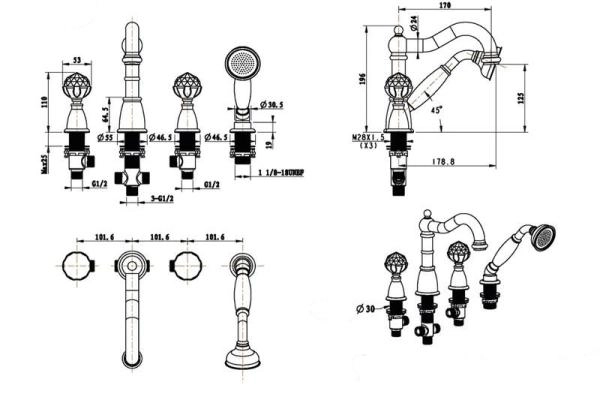СМЕСИТЕЛЬ ВРЕЗНОЙ Boheme BRILLANTE_Комплект 393