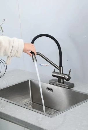 Смеситель для кухни Gappo G4098-9 с водопадом оружейная сталь