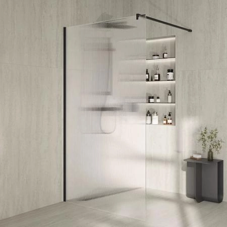 Душевая перегородка Kerama Marazzi CRISTALLO КРИСТАЛЛО CT.100.WI.BLK.M с рифленым стеклом, 100х210, матовый черный