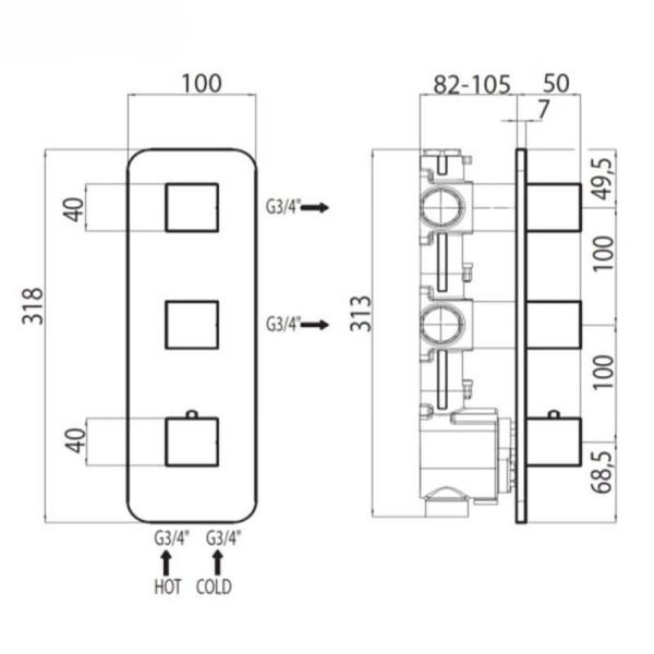 Термостат для ванны с душем Bossini Oki Z031204.021, золото
