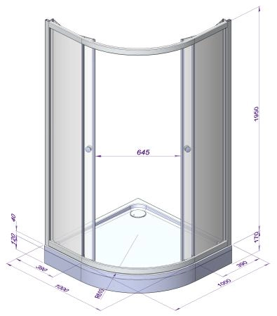 Поддон к душевому углу Берген RD 100х100 (радиальный поддон на раме-подставке с устройством слива (черный), панель)