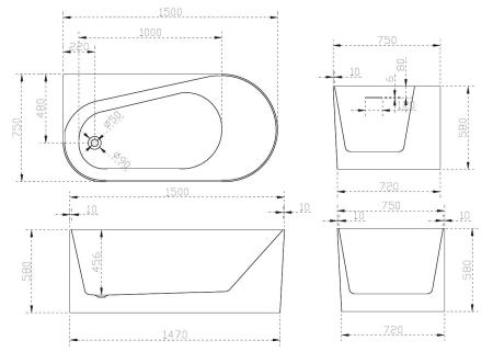Акриловая ванна ABBER AB9496-1.5 L пристенная цвет белый