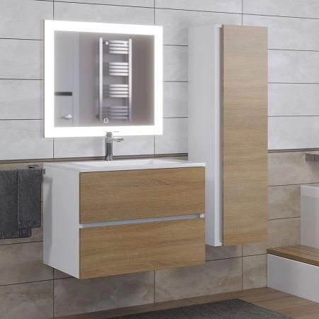 Тумба с раковиной Uperwood Barsa-Next 70 см, подвесная, белая/дуб сонома