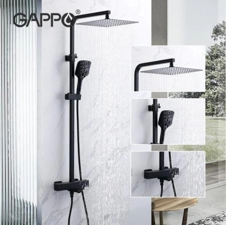 Душевая система Gappo G2417-60 термостат с изливом черный верхний душ 30x30