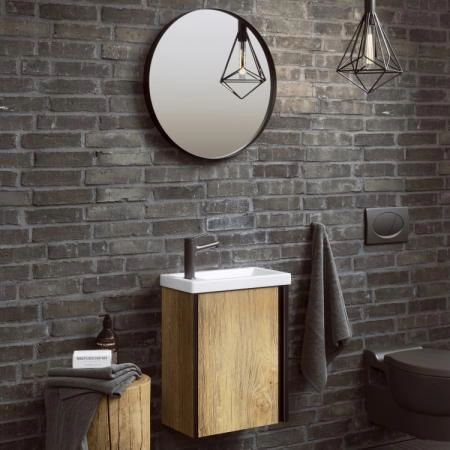 Подвесная тумба AQWELLA Urban URB0145DB 45 см с одной универсальной дверью в цвете дуб балтийский с умывальником