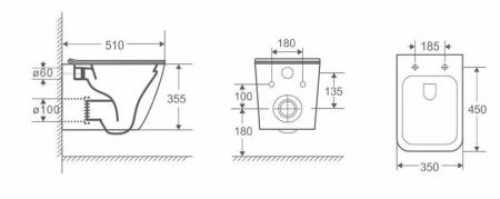 Унитаз Cerutti SPA MIMI Aria MB подвесной безободковый черный матовый CT8920 (510х350х355)