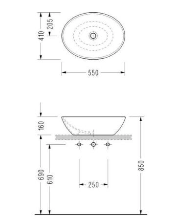 Раковина на столешницу Serel CH33 55 см