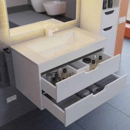 Тумба под раковину для ванной Uperwood Modul 80 см, подвесная, матовая, белая/графит