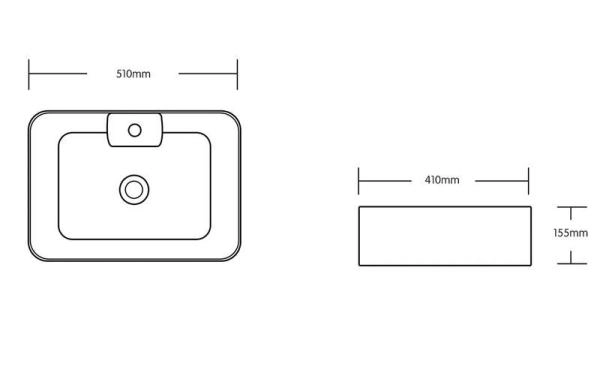 Раковина Cerutti SPA CR0097 накладная, белая, прямоугольная, с отверстием под смеситель 510х410х155