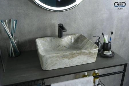 Раковина Gid Mnc605 48x37 на столешницу камень глянцевая