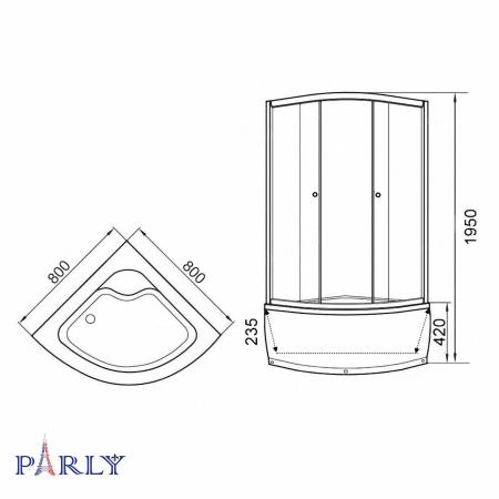 Душевой уголок с поддоном PARLY ZF80N (80х80х195)