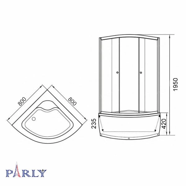 Душевой уголок с поддоном PARLY ZF80N (80х80х195)