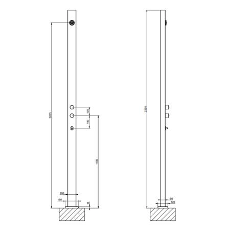 Gessi Outdoor Душевая стойка для установки на улице, напольная, на 2 выхода, без ручек, ручного душа и верхнего душа, цвет: Black XL