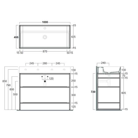 Simas Agile Структура металлическая 101x46xh72см, напольная, для раковины с 1 отв., AG101, с 2 полками, цвет: черный матовый