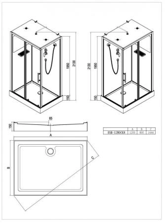 Душевая кабина Esbano 120x80 профиль Черный стекло прозрачное ESKBB1280CKR