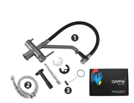 Смеситель Gappo G4398-89 для кухни с краном для фильтра оружейная сталь