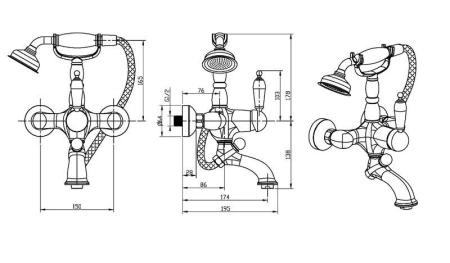 Смеситель для ванны Boheme (душ.комплект) TRADIZIONALE NERO (Золото)_Комплект 253