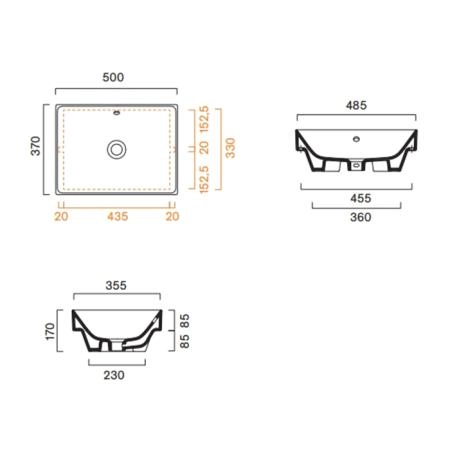 Catalano Zero Раковина 50x37см встраиваемая, без отв., цвет: белый глянцевый