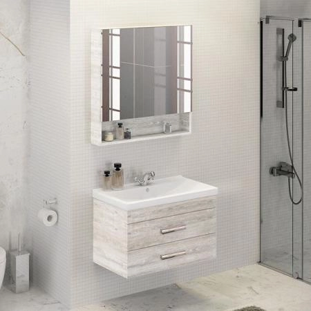 Зеркало шкаф Comforty Никосия-80 дуб белый