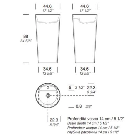 NOORTH milldue edition Раковина 44.6х88 см, 1 отв., напольная, слив в стену, цвет: белый