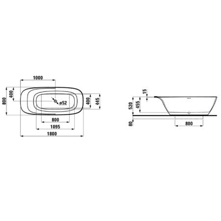 Laufen INO Ванна 1800x800x520мм, свободностоящая, с слив-переливом,  материал: композит, цвет: белый (СПЕЦЕНА!)