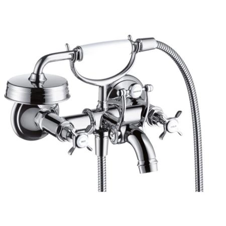 AX Montreux Смеситель для ванны, с двумя рукоятками, и ручным душем, настенный, цвет: хром