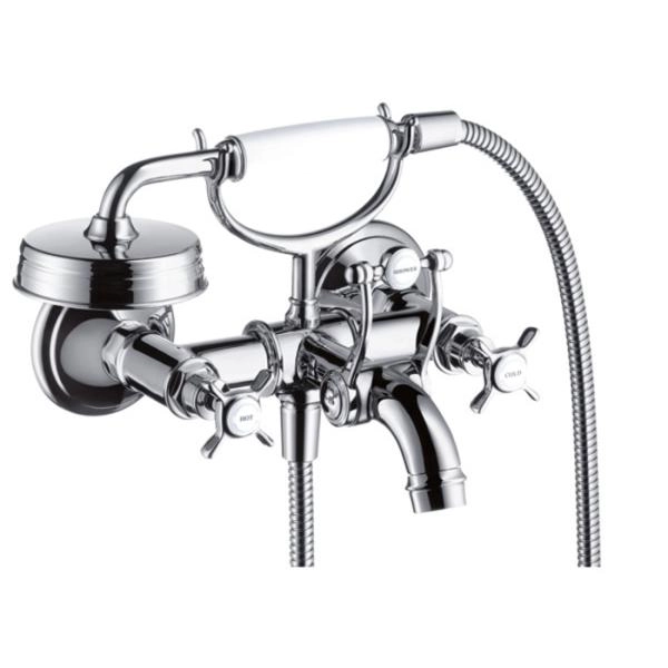 AX Montreux Смеситель для ванны, с двумя рукоятками, и ручным душем, настенный, цвет: хром