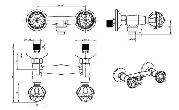 Смеситель для душа Boheme BRILLANTE Presente_Комплект 354