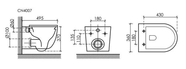 Подвесной унитаз UP безободковый, смыв торнадо