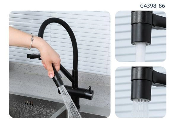 Смеситель Gappo G4398-86 для кухни с краном для фильтра черный